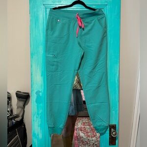 FIGS SCRUBS Teal Joggers with Pink Drawstring